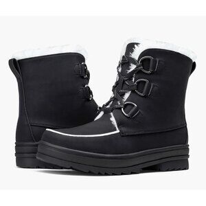 Vepose Faux Fur Lined Snow Boots Women’s 10 Waterproof Black Lace Up Winter Boot